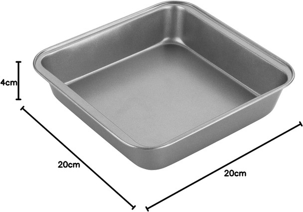 Chef Aid 20cm Non-stick Square Cake Tin, carbon steel cake pan with even heat distribution, ideal for all cake styles and perfect for traditional tray bakes of Lasagne or Shepherd’s Pie