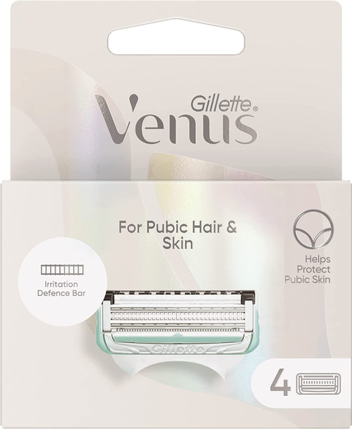 Gillette Venus Razor Blades Women, Pack of 4 Razor Blade Refills with Precision Trimmer, Designed for Pubic Hair & Skin