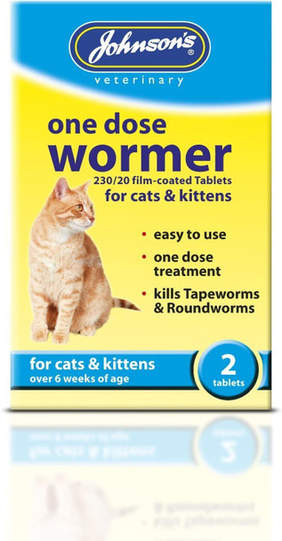 6 x Johnson's One Dose Wormer for Cats & Kittens Film-coated Tablets