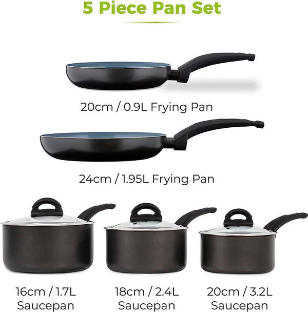 Tower Cerasure 5 Piece Pan Set with Non-Stick Coating Suitable for all Hob Types