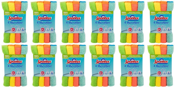 12 x Spontex All Purpose Cleaning Cloths  Microfibre Collection Pack of 4, 30 cm