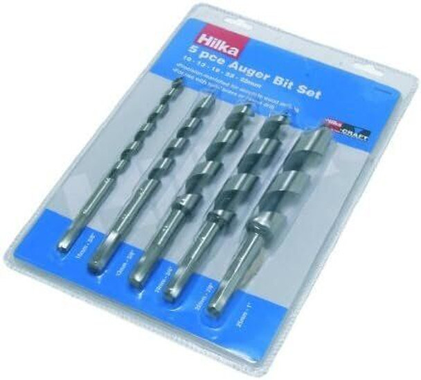 Hilka Precision Auger Combination Bit Set 5 Pieces for Hand Brace or Power Drill