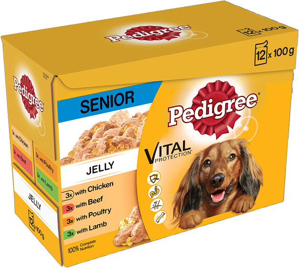 48 x Pedigree Senior Wet Dog Food Pouches Mixed in Jelly 100g