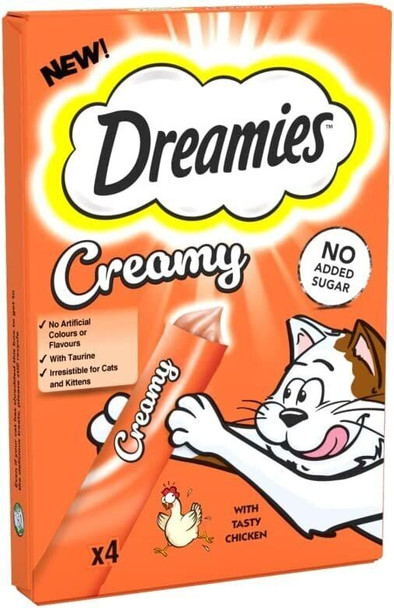 Dreamies Creamy Adult Cat & Kitten Treats with Tasty Chicken 4 x 10g Tubes