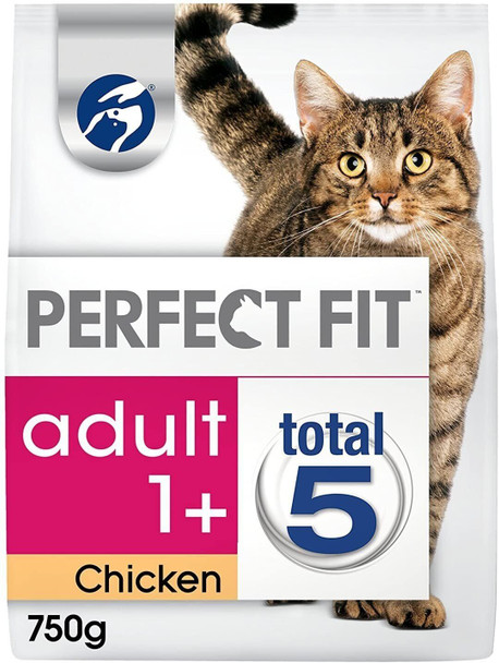 Perfect Fit Adult 1+ - Complete Dry Food for Adult Cats from 1 Year Old, Rich in Chicken, 750g