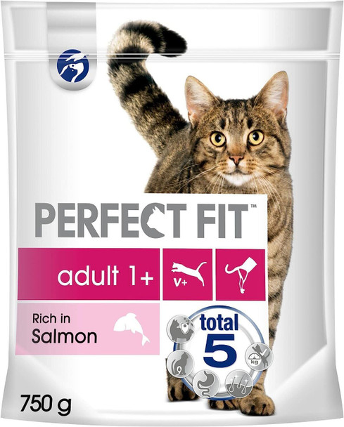 Perfect Fit Adult 1+ - Complete dry food for adult cats from 1 year old, salmon, 3 packs of 750 g