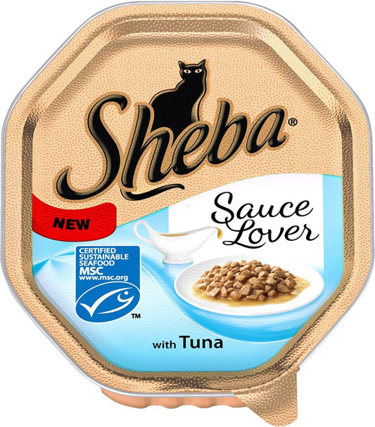 Sheba Sauce Lover - Wet Cat Food for Adult Cats with Tuna, 18 Trays (18 x 85 g)