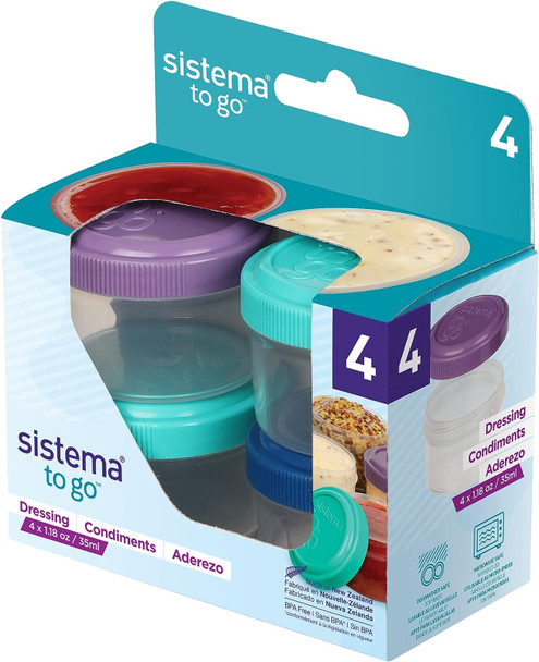 Sistema To Go Collection Dressing Food Storage Containers, 1.1 Ounce, Assorted Colors, Set of 8