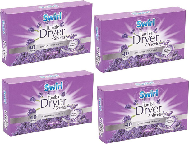 4 x Swirl Lavender Tumble Dryer Sheets Fresh & Anti-Static, 40 Per Pack