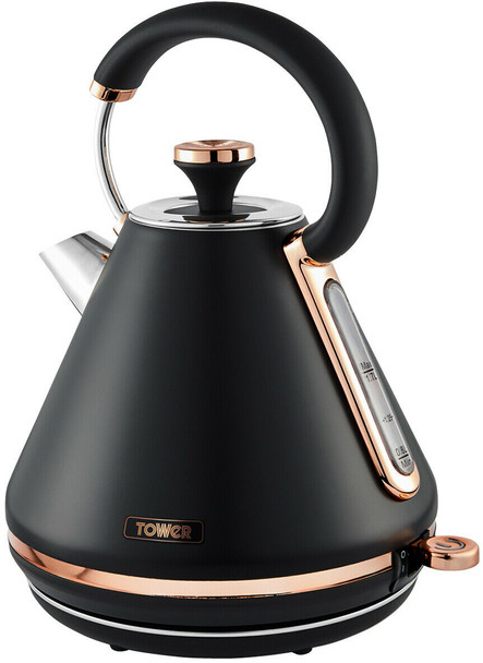 Tower T10044RG Cavaletto Pyramid Kettle with Fast Boil, Detachable Filter, 1.7 Litre, 3000 W, Black and Rose Gold