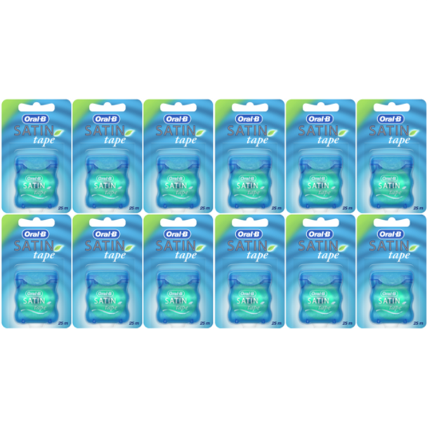 Oral-B Satin tape mint dental floss, 25 m, pack of 12, 12 x 25 m