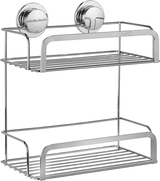 Croydex QM290541 Stick N Lock Adhesive Shower Basket Caddy, 5 Year Rust Free Guarantee , Silver