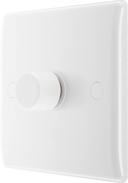 BG Electrical 881P-01 Single Round Push Button Intelligent Dimmer Light Switch, White Moulded, Round Edge, 2-Way, 8.6 cm*4.5 cm*8.6 cm