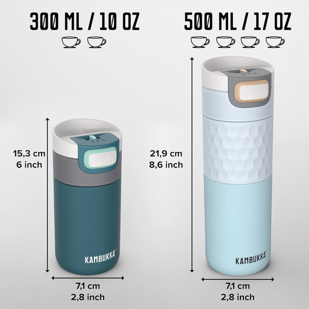 KAMBUKKA Insulated Travel Mug Leak-Proof Thermos Snapclean Tech Teal 300 ml