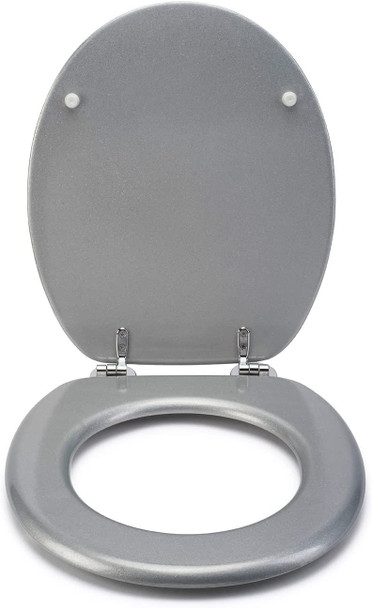 Croydex WL601840H Flexi-Fix Quartz Always Fits Never Slips Anti Bacterial Toilet Seat, Wood, Silver, 44.5 x 38 x 6 cm