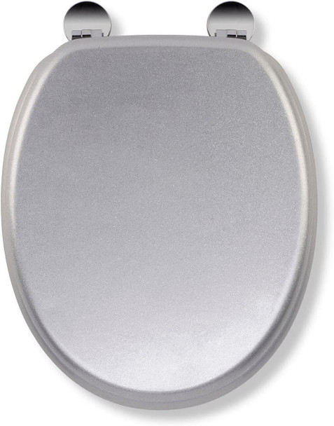 Croydex WL601840H Flexi-Fix Quartz Always Fits Never Slips Anti Bacterial Toilet Seat, Wood, Silver, 44.5 x 38 x 6 cm