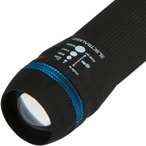 Blue Spot Rubberised Zoom Barrel Torch Electralight 1W LED, Black