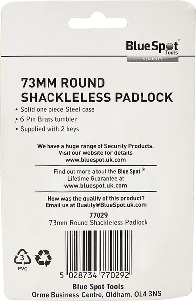 Blue Spot Tools Round Shackle-less Padlock One Piece Steel Case 73 mm