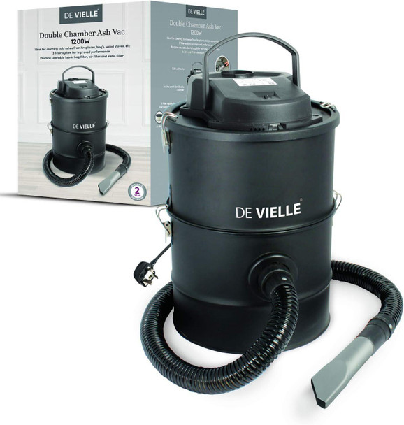 De Vielle Double Chamber Electric Ash Vacuum Cleaner Metal Black 1200W 36x40 cm