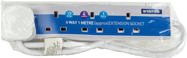 Status 4 Socket 1 Metre Extension Lead Multi White 13A Fused Plug 3120W