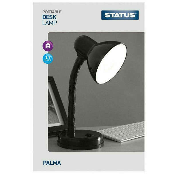 Status Palma Flexible Desk Lamp Light for Study, Office, Bedroom, Black