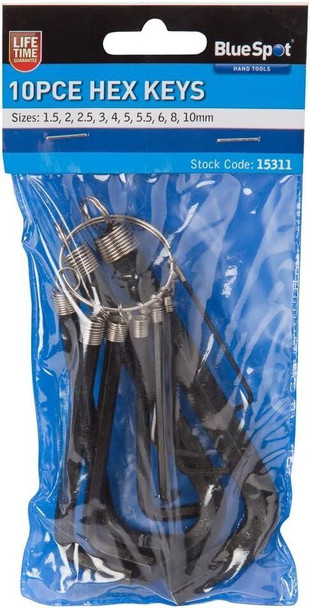 BlueSpot Tools Metric Hex Key Set 10 Piece Popular Sizes & Keyring