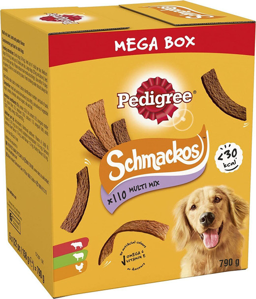 Pedigree Schmackos Mega Pack - Dog treat multipack with beef, lamb and poultry flavours, 5 x (22 Pc / 158 g) = 790 g