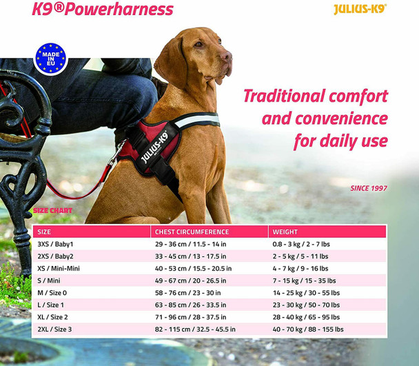 Trixie Julius-K9 Powerharness Dog Harness 3XS/Baby 1: 26–36 cm/18 mm, Red