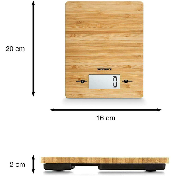 Soehnle Bamboo Kitchen Scales, Bamboo - Sensor Touch Function - Large LCD Screen