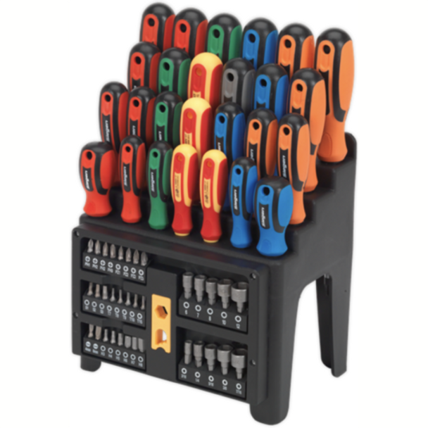 Sealey Screwdriver Bit & Nut Driver Set, 61 Pieces, Wall Mountable Display Stand