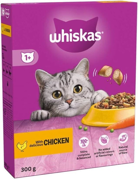 Pack of 6 Chicken Adult Dry Cat Food 300g - Complete dry pet food for adult cats 1+ One Plus 6x300g=1800g