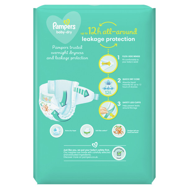 76 x Pampers Baby Dry Nappies 12 Hour, Size 6 Flexible Sides 13-18kg, Carry Pack