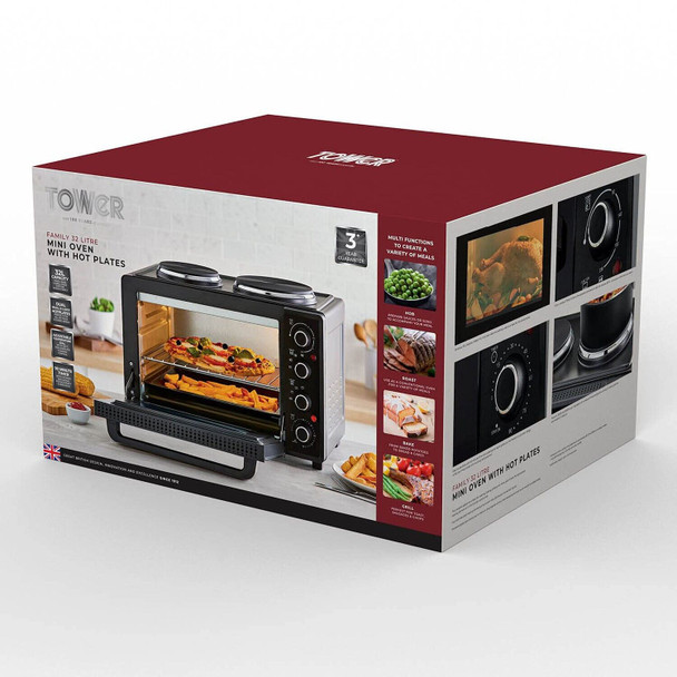 Tower T14044 Mini Oven with Dual Hot Plates, Adjustable Temperature Control, ...