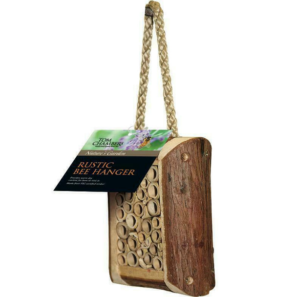 Tom Chambers Rustic Bee Hanger - Bamboo Cane - Log Frame/Rope - Natural Cavities