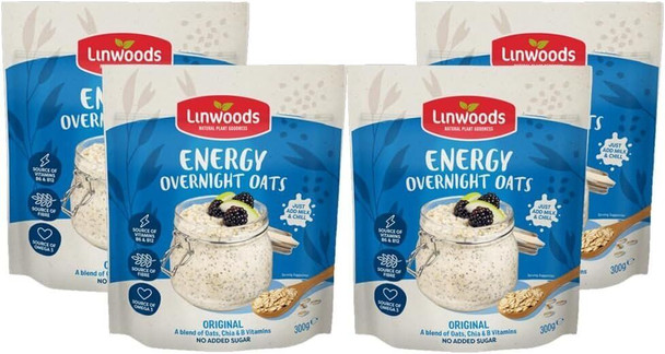 Linwoods Original Energy Overnight Oats | 4 x 300g Porridge Oats | Source Of Protein | Healthy Breakfast Food | Vegan Friendly & Gluten Free