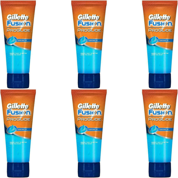 6 x Gillette Fusion ProGlide Shaving Gel Clear Shave Men Non-Foaming Face 175ml