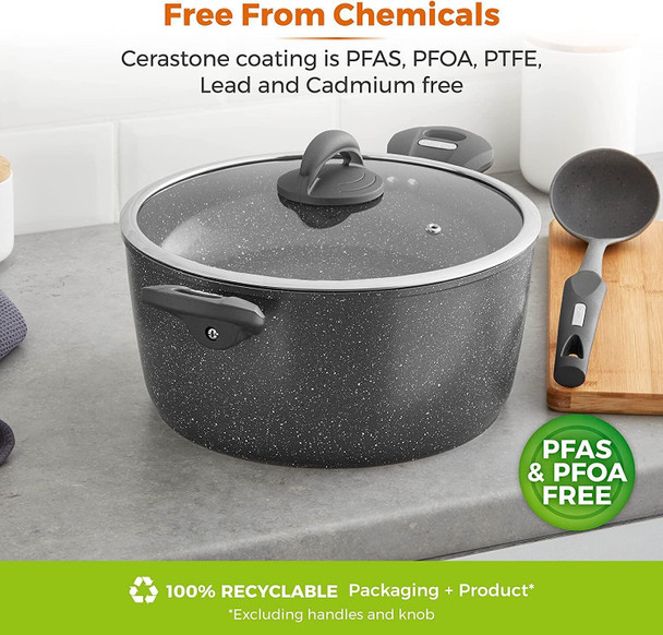 Tower T81286 Cerastone Forged Aluminium Casserole Pot with Ceramic Non-Stick Coating, Tempered Glass Lid, 28 cm, Graphite