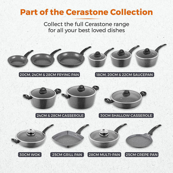 Tower T81286 Cerastone Forged Aluminium Casserole Pot with Ceramic Non-Stick Coating, Tempered Glass Lid, 28 cm, Graphite