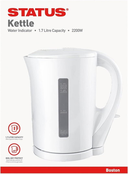 Status Boston Cordless Electric Kettle White 1.7 Litre Dual Water Indicator