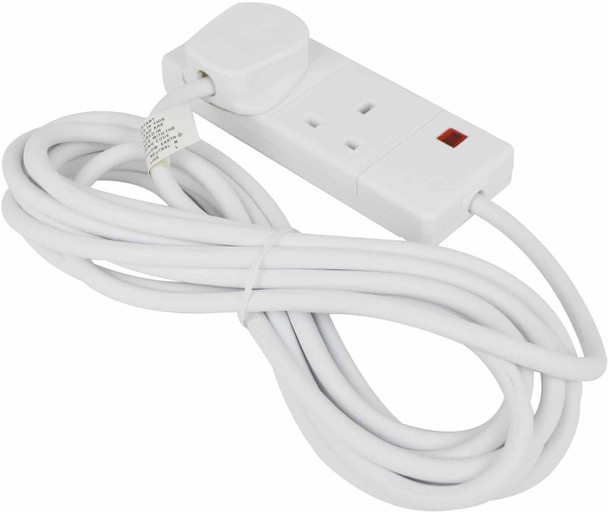 STATUS White Extension Lead | 5m Extension Cable with 2 Socket with Neon Indicator| 2WS5MCP20