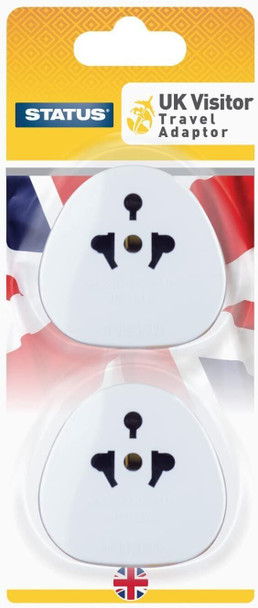 STATUS EU to UK Plug Adapter Pack of 2 White | 2 Pin to 3 Pin Adaptor | European to UK Plug Adapter | SUKVISTA2PK4