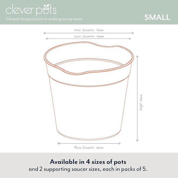 Clever Pots Easy Release Plant Pots & Saucers Small & Flexible 10cm Pack of 5