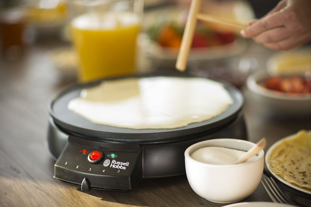 Russell Hobbs 20920 Fiesta Crepe and Pancake Maker - Electric Non Stick Hot Plate with Variable Temperatures and Utensils Included, Black