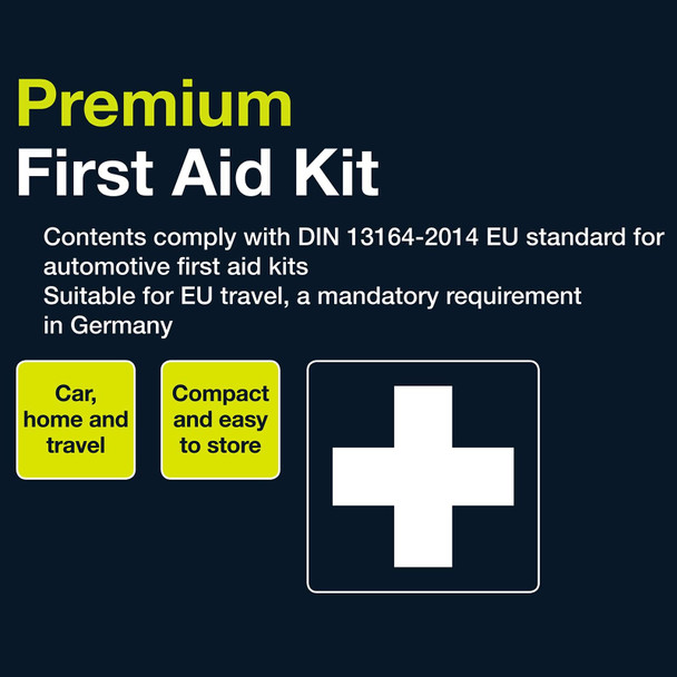 Sakura DIN First Aid Kit SS5418 - Zipped Bag, Comprehensive Kit Ideal for EU Travel - Meets EU Automotive Standards