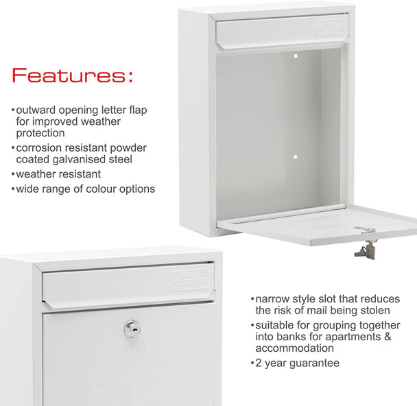 Burg-Wachter MB05 White Compact Wall Mounted Galvanised Steel Postbox 26x33x9cm