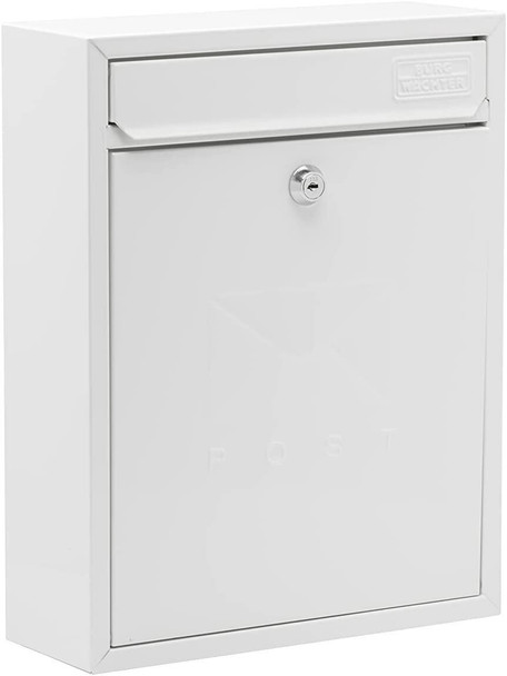 Burg-Wachter MB05 White Compact Wall Mounted Galvanised Steel Postbox 26x33x9cm