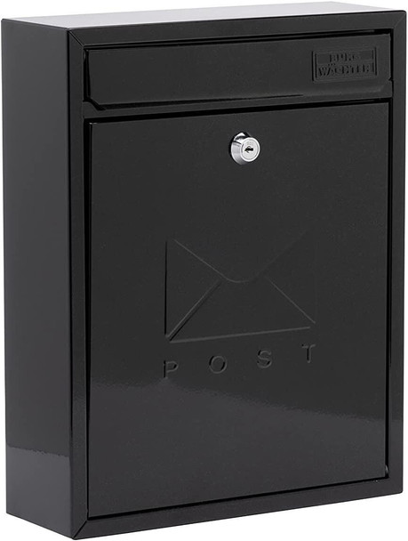 Burg-Wachter MB05BK Black Compact Wall Mounted Galvanised Steel Postbox 26x33x9cm