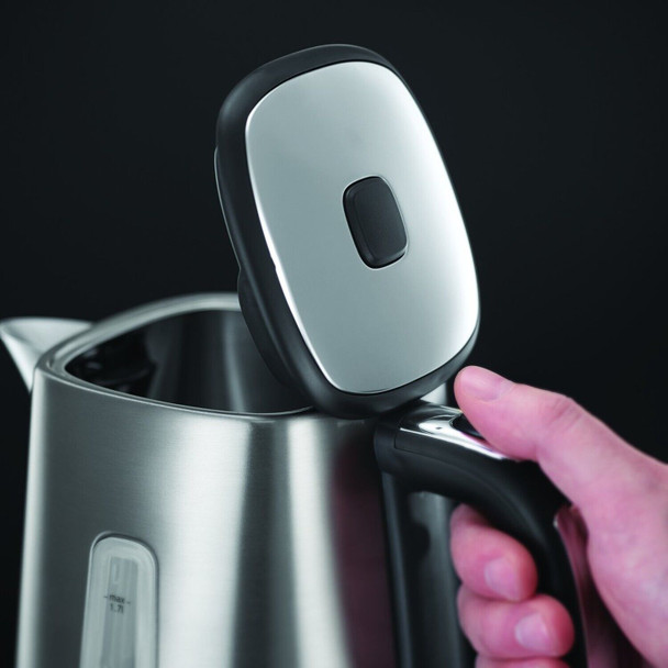 Russell Hobbs Luna Grey Stainless Steel 1.7L Cordless Electric Kettle (Quiet & Fast Boil 3KW, Removable washable anti-scale filter, Easy push button lid, Perfect pour spout) 23211