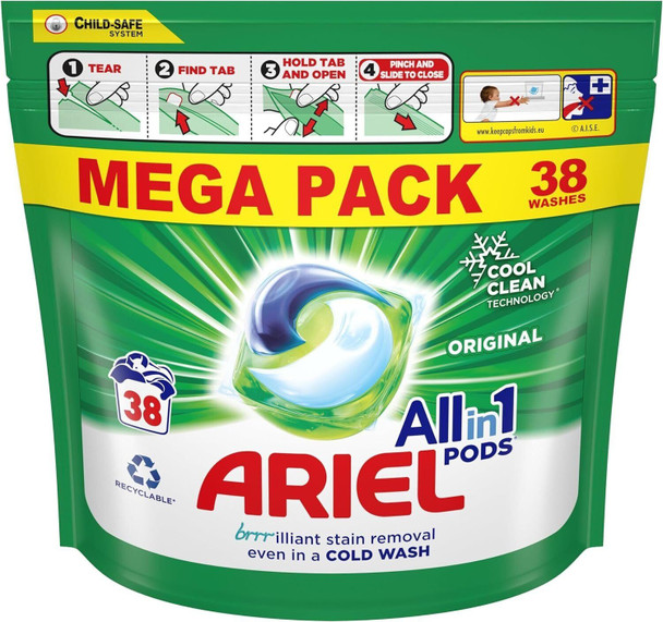 Ariel Original All-in-1 PODS Washing Liquid Detergent Capsules 38 Washes