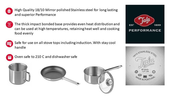 Tala Performance Stainless Steel Cookware 14cm Milk pan. Made in Portugal, with, Suitable for All hob Types Including Induction, 10A14363